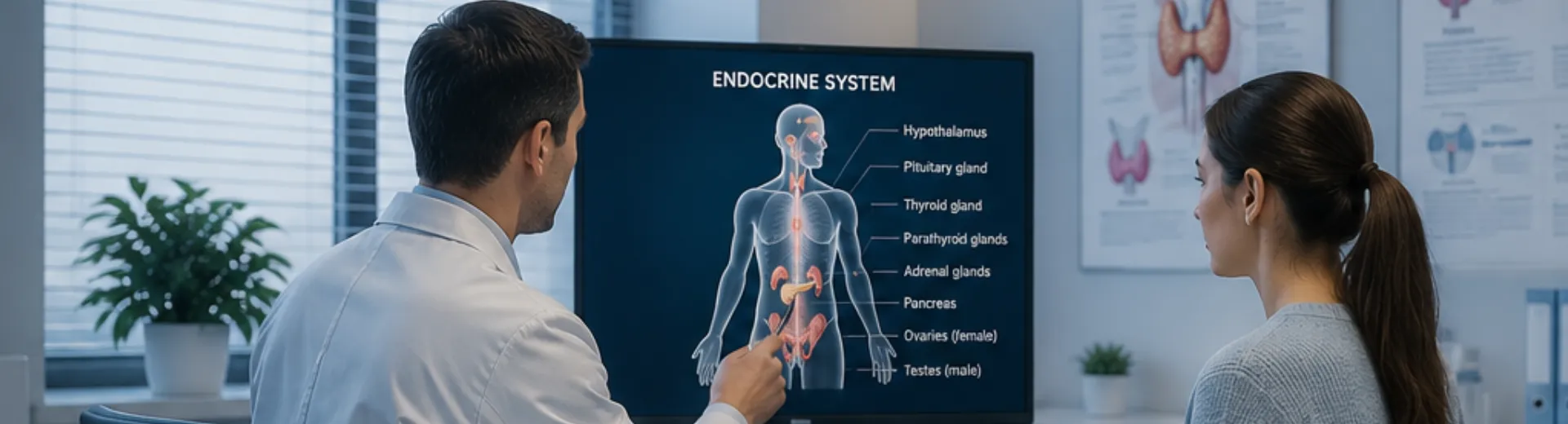 Board-certified endocrinologist consulting with a patient about hormone disorders, diabetes, thyroid health, and metabolic care